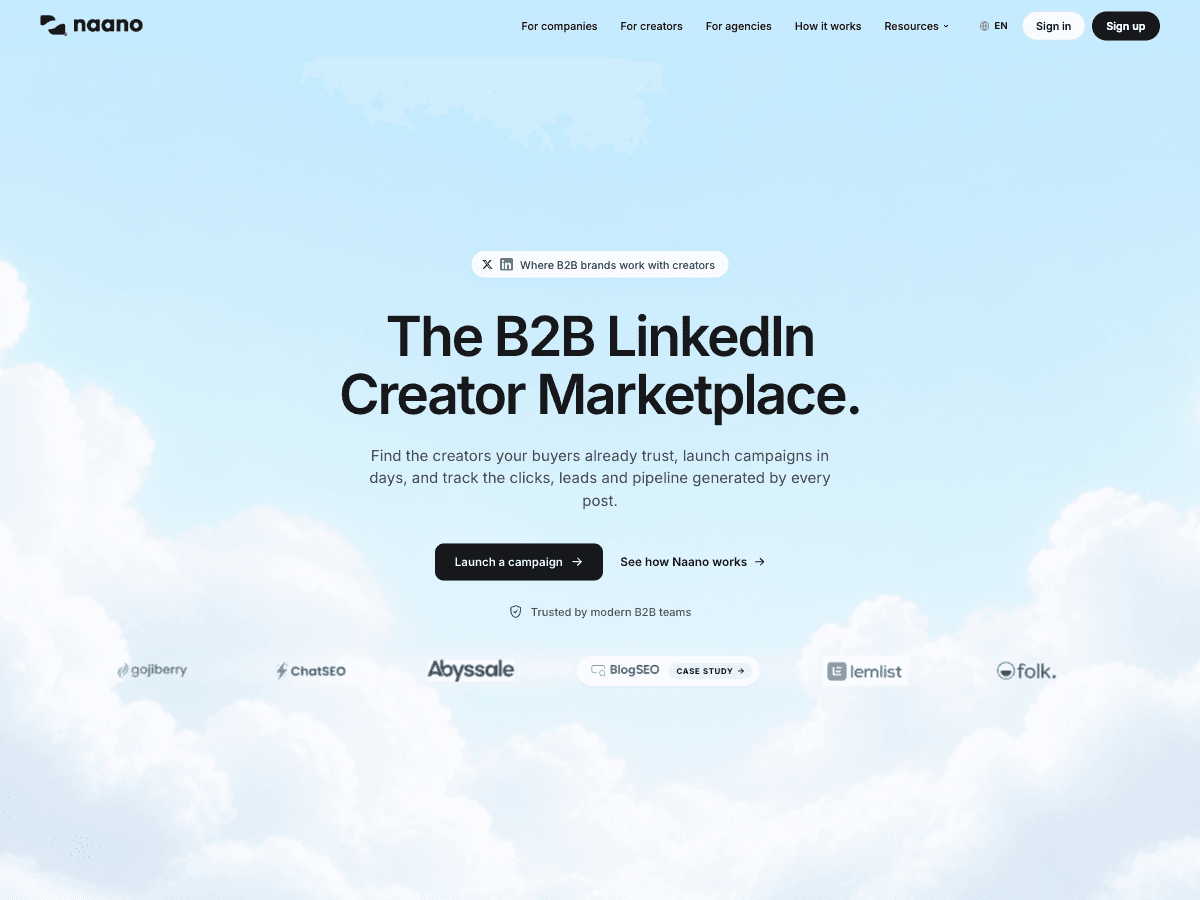 Naano — B2B LinkedIn Creator Marketplace project cover